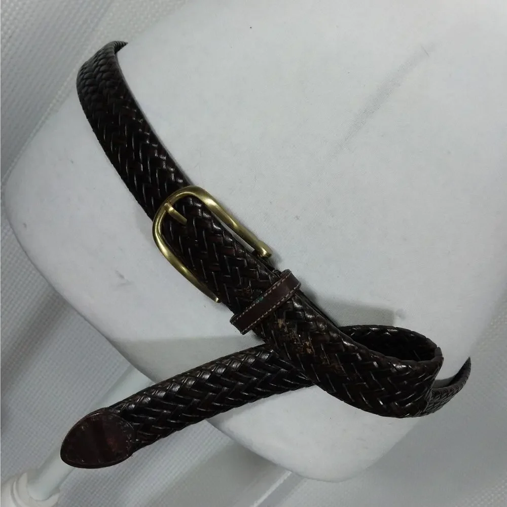 PERRY ELLIS PORTFOLIO! ESPRESSO BROWN GENUINE LEATHER BRAIDED BELT, ARGENTINA!